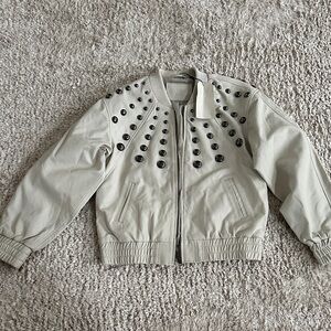 Stylish Cream Leather Jacket with Studded Accents